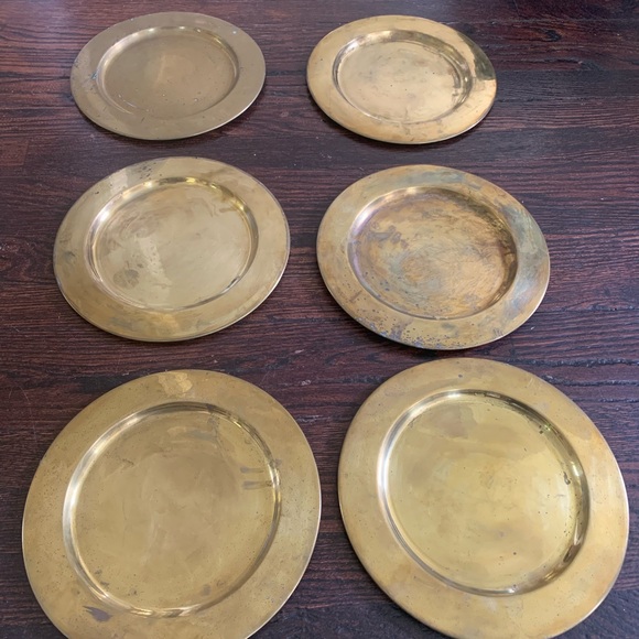 70s or 80s vintage heavy solid brass charger plates set of 6